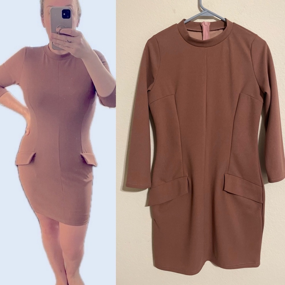 Women’s Mini Dress Large Mauve Fitted Bodycon Cotton Contemporary Preppy